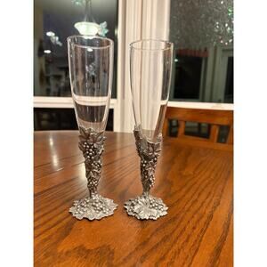 Vintage Arthur Court Champagne Flutes with Grape Vine Motif
